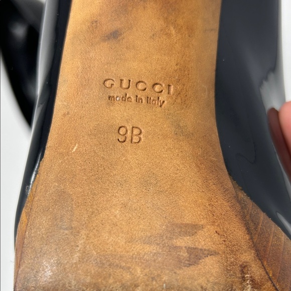 GUCCI Black Patent Leather Peep Toe Pumps Tom Ford Era Horsebit, Size 9B 0062 - Picture 3 of 16